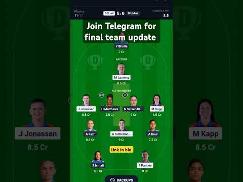 DEL-W vs MUM-W WPL Dream11 Prediction| DC vs MI Women Match Prediction| WPL Dream11 Prediction