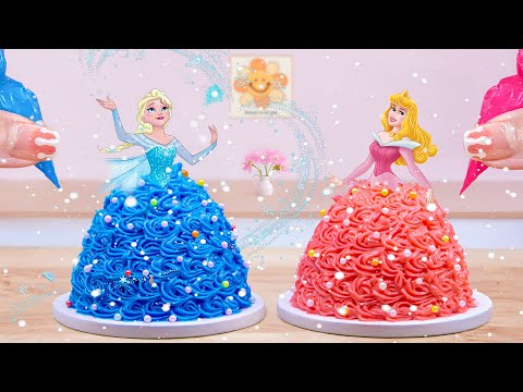 Elsa vs Anna Princess Cake Difficult Challenge 💙💖 | Miniature Frosting Swirl Icing Cakes Recipe💖