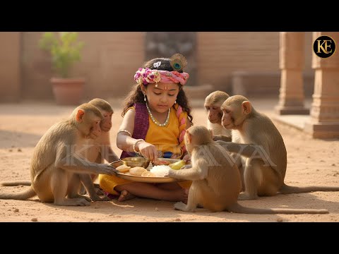 बंदरो के टोली संघ बैठ एक ही थाली खाना खाये बाल कान्हा देख हनुमान जी हुए खुश || YMKN ||