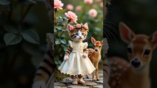 Tiny Cat Enjoys a Peaceful Garden Walk with Her Deer Friend 🌸🐾🦌