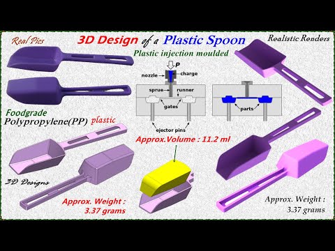 3D Design of a Plastic Spoon, #3Dmodeling, #SolidEdge, #SolidWorks, #Creo, #Catia, #ugnx, #moulding