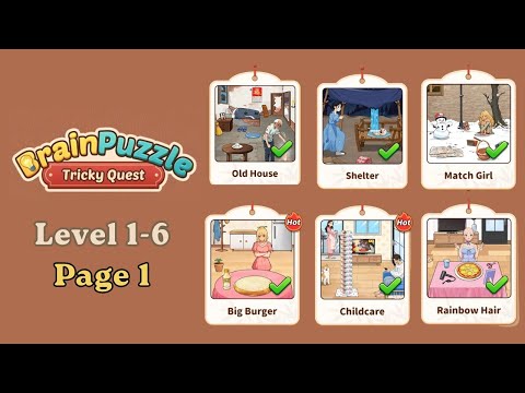 Brain Puzzle Tricky Quest Page 1 | Walkthrough | Level 1-6 Solved | Solution #braingames #puzzle