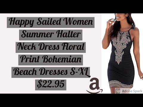 Happy Sailed Women Summer Halter Neck Dress Floral Print Bohemian Beach Dresses S-XL $22.95 link 👇