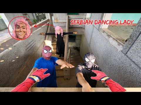 3 SPIDER-MAN Bros Vs SERBIAN DANCING LADY REAL LIFE ESCAPE ( Horror Parkour POV )