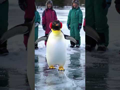 Winter Skating Fun with Penguin and Kids! ⛸️🐧✨ #Shorts