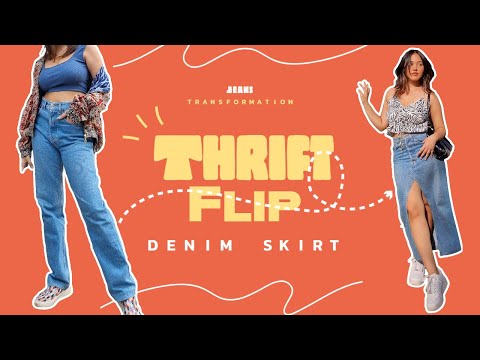 Upcycling Old Denim Jeans: DIY Skirt Tutorial | Thrift Flip #thriftflip #diyideas #upcycling #denim