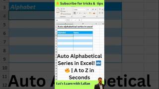 Auto Alphabetical Series in Excel! 🔤🔥 | A to Z in Seconds #AlphabetSeries #AtoZExcel #shorts #viral