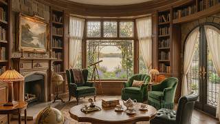 Classic Lakeside Study Jazz 🌸 Smooth Jazz with Bookshelves and Soft Window Light for Focus