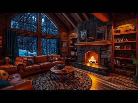 Cozy Ambience of a Fireplace in a Luxurious Living Room | Say Goodbye to Stress with Blizzard Sounds