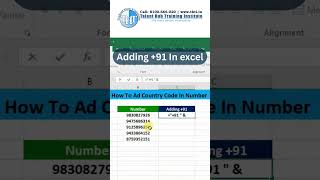 how to add country code before a number in excel | add 91 before the number in excel #exceltricks