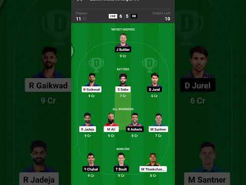 CSK VS RR IPL MATCH NO 17  DREAM 11 TEAM PREDICTION GL AND H2H