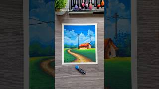🏡 Simple Village Scenery Drawing with Oil Pastel #art #new #drawing