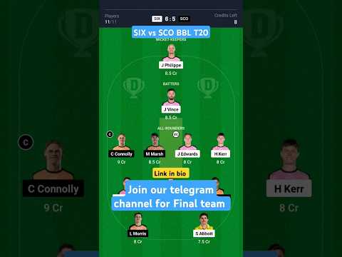 SIX vs SCO BBL T20 Dream11 Prediction #bbltodaymatchprediction