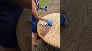 Orange dining table refinishing! Thoughts? #furnitureflip #furnituremakeover