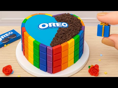 Amazing Mini Rainbow KitKat Cake Recipe🍫Rainbow Heart Oreo Cake with Crushed Cookie Topping