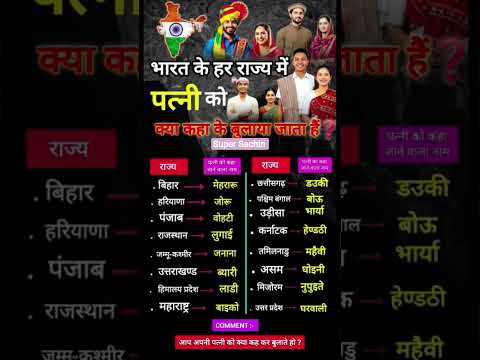 भारत के हर राज्य में पत्नी को क्या बुलाते हैं❤️❓️ How India Calls Wives 😍 #shorts #wife #state #gk
