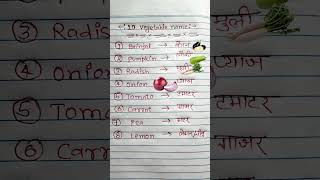 10 Vegetables Names/10 सब्जियों का नाम #vegetables #youtubeshorts #studystage #shortstudy2.0