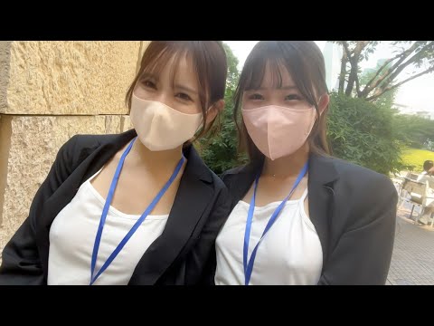 【ノーブラ散歩】先輩後輩で散歩しちゃいました！【丸の内OL】