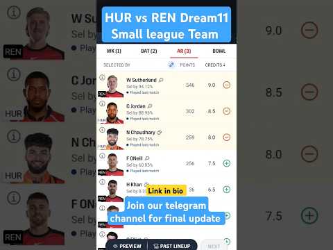 HUR vs REN Dream11 Prediction | BBL | Dream11 Small league Team #trending #bbl