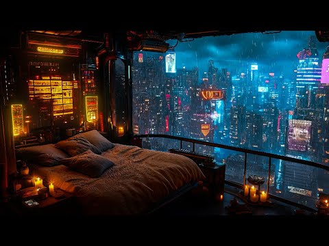 Cyberpunk Deep Sleep Retreat: Rain And Ambient Sounds | Cozy Bedroom Above The Neon City