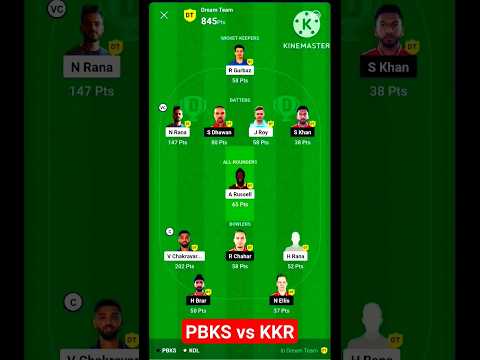 🏆 PBKS 🏆 vs 🏆 KKR 🏆 || dream team today match #dream11 #dream11ipl #cricket