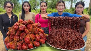 Amazing food golden deep fried chicken legs with noodles recipe | Amazing video