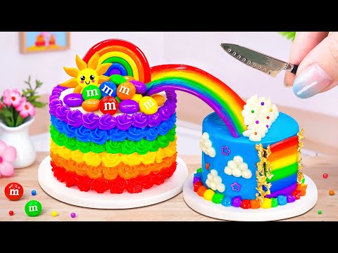 Double Rainbow Blue Sky Dessert 🍰 Yummy Twin Miniature Rainbow Cake Decorating ☁️ Cake In Wonderland