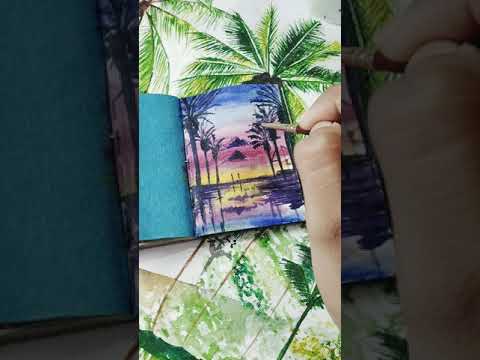 Drawing a sunset in a tiny sketchbook! ✨🌞#shorts