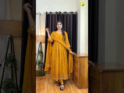 Unboxing 💛Yellow Anarkali | #haldioutfit #haldidress  #anarkali #suit #flipkart #flipkartfashion