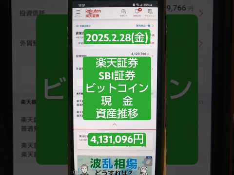 【2025年2月28日(金)】楽天・SBI証券・ビットコイン「資産の推移」→￥4,131,096円！#積立ニーサ