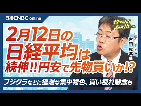 コメやガソリン高騰が関連銘柄の決算に影│NQN古門成年記者【2月12日(水)東京株式市場】日経平均株価は続伸、円安で投機筋の先物買いか／日本株・フジクラや任天堂などに物色集中／東証S指数が算出来高値