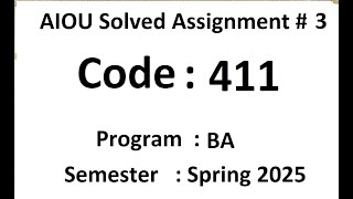 AIOU Solved assignment No 3 code 411  Spring 2025