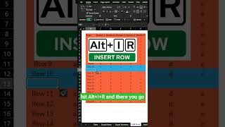Excel Quick Tips - Keyboard Shortcuts - How to insert row #excel #shorts