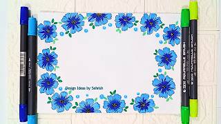 Draw Simple Blue Border Designs | Easy Border Designs For Project Work |Assignment paper design