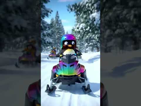 Penguin Races Kids on Tiny Snowmobiles! 🏁🐧❄️ #Shorts