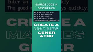 Python Mad Libs Generator | Beginner's Guide with Source Code Description