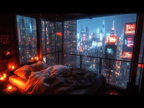Cyberpunk Vibes: Rain And Ambient Music | Raindrop Retreat Above Cyberpunk City
