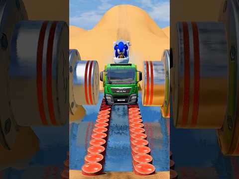 Cars & Ambulance Van vs Pit Bollards Desert Crush - BeamNG.Drive