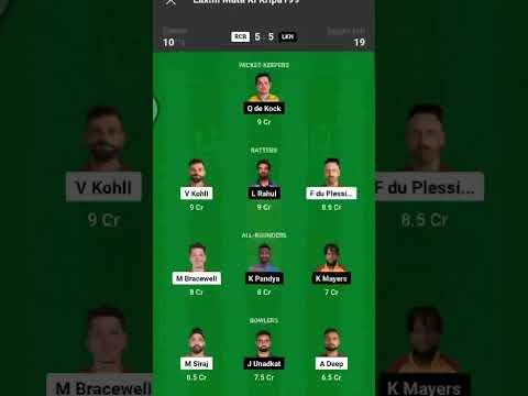 RCB VS LKN IPL MATCH NO 15 DREAM 11 GL & H2H TEAM PREDICTION