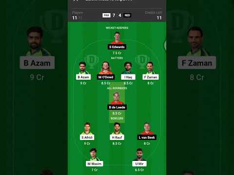 ICC WORLD CUP 2023 PAK VS NED DREAM 11 PREDICTION H2H AND GL