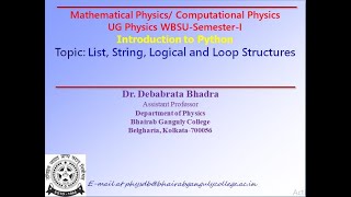 Introduction to PythonTopic: List, String, Logical and Loop Structures
