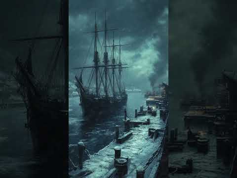 Harbor in the cold winter night | Sound of strong snowstorm, wind blowing