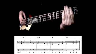 beginner bass guitar - exercise 8 C Am F G