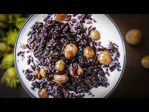 ข้าวเหนียวเปียกเม็ดถั่ว เฮเซลนัท เก็บสดๆจากท้ายบ้าน | Sticky Rice Pudding with fresh HAZELNUTS