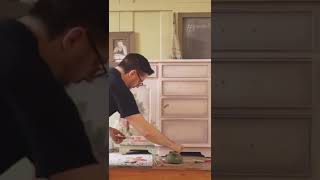 Napkin decoupage chalk paint furniture flip.￼