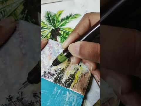 Painting a sunset in a tiny sketchbook! 🌴🌞#shorts