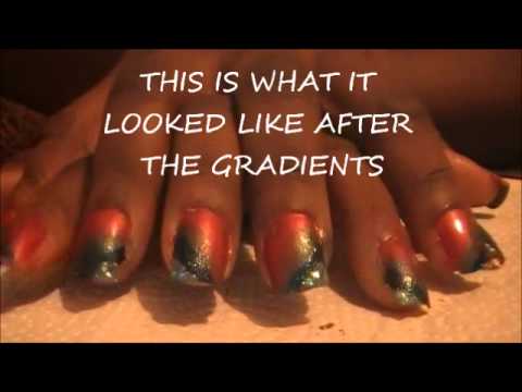 A RED AND BLUE GRADIENT NAIL ART DESIGN