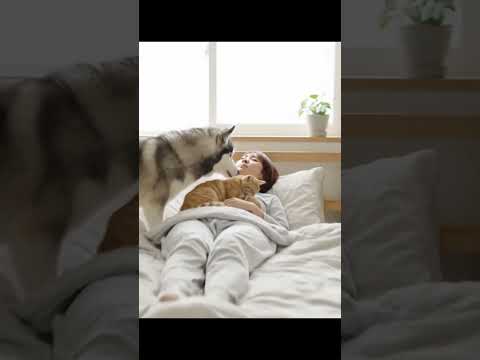 Who Wakes Her First? These Pets Take It Personally 😼🐶#anjingmarah #แมวจริงจัง #chótroll