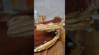 Tiramisu Crepe Cake!! 🤤🍰 #cake #crepe #tiramisu #crepecake #crepes #easycake