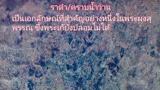 พระผงสุพรรณพิมพ์หน้ากลาง ราดำคราบน้ำว่าน เป็นเอกลักษณ์อย่างหนึ่งในพระผงสุพรรณ ที่พระเก๊ยังปลอมไม่ได้